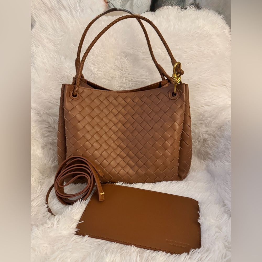 Elegant Brown Woven Leather Tote
